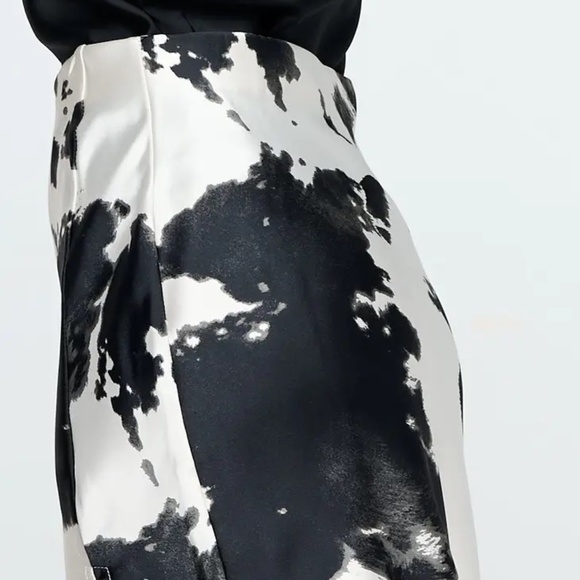 Renee C. Nordstrom Western Cow Print Satin Mini Skirt with Slit - Brown - Picture 8 of 8